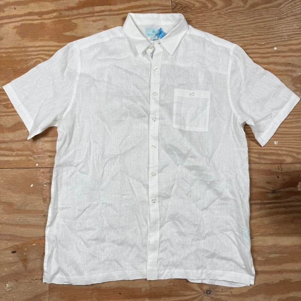 white beach house 100%‎ linen short sleeve button up shirt